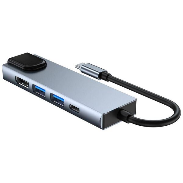 Splitter 5in1 USB HUB USB-C to 2xUSB + HDMI + USB-C + LAN RJ45 Adapter Tech-Protect V3-HUB grey 9589046919312