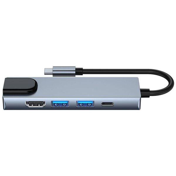 Splitter 5in1 USB HUB USB-C to 2xUSB + HDMI + USB-C + LAN RJ45 Adapter Tech-Protect V3-HUB grey 9589046919312