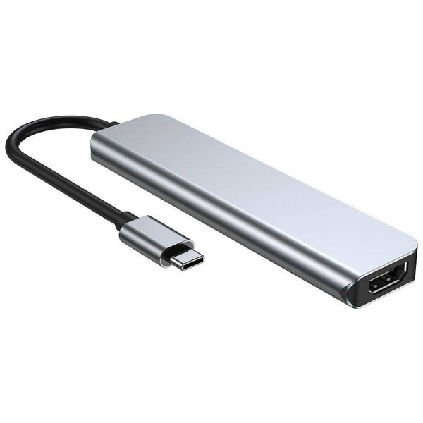 Splitter 6in1 USB HUB USB-C to 2xUSB + HDMI + USB-C + SD Card Reader + micro SD Adapter Tech-Protect V4-HUB grey 9589046919343