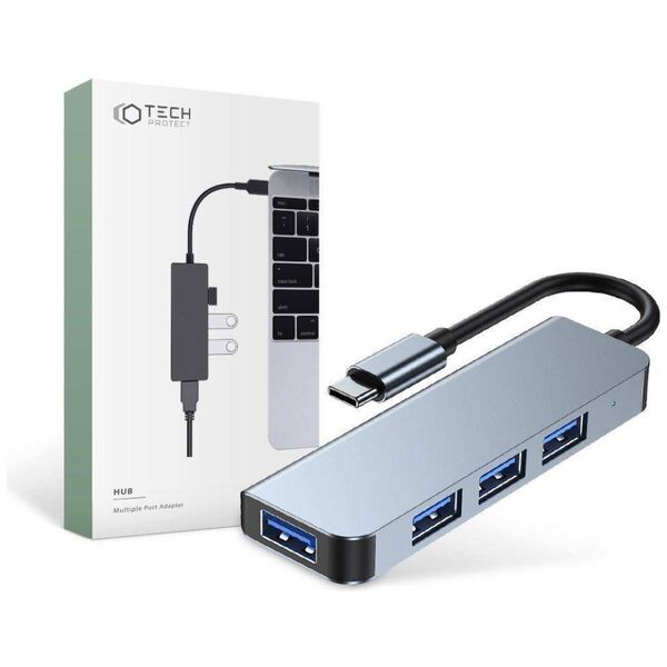 Splitter 4in1 USB HUB USB-C to 4xUSB Adapter Tech-Protect V1-HUB grey 9589046919367