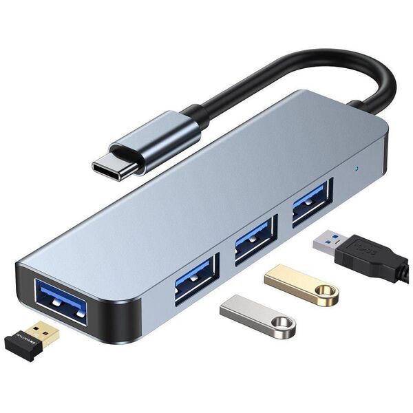 Splitter 4in1 USB HUB USB-C to 4xUSB Adapter Tech-Protect V1-HUB grey 9589046919367