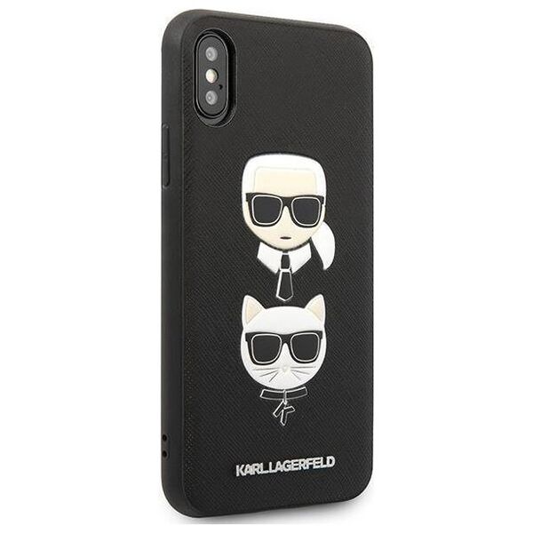 Original Case IPHONE XS MAX Karl Lagerfeld Hardcase Saffiano Ikonik Karl&Choupette Head (KLHCI65SAKICKCBK) black 3666339055011