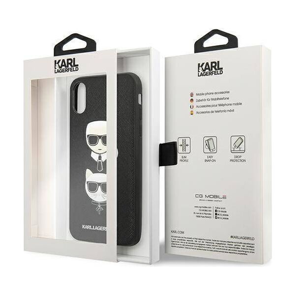 Original Case IPHONE XS MAX Karl Lagerfeld Hardcase Saffiano Ikonik Karl&Choupette Head (KLHCI65SAKICKCBK) black 3666339055011