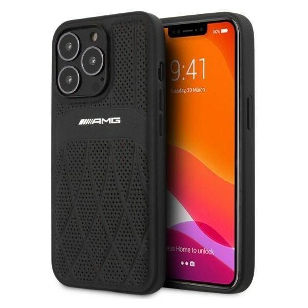Case IPHONE 13 PRO MAX Mercedes AMG Hardcase Leather Curved Lines (AMHCP13XOSDBK) black 3666339019006