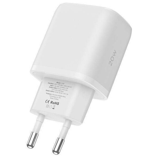 Wall Charger 20W USB QC3.0 + USB-C PD + Cable USB-C - USB-C Tech-Protect C20W white 9490713930373