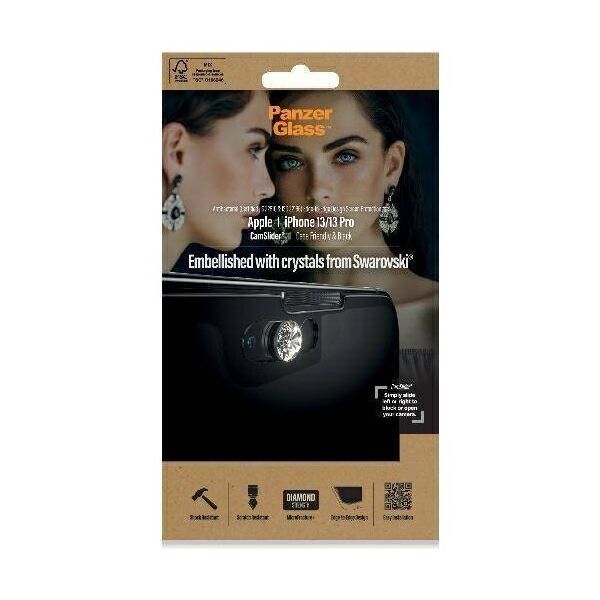 Tempered Glass 5D IPHONE 13 / 13 PRO PanzerGlass E2E Microfracture CamSlider Swarovsky Case Friendly AntiBacterial (2751) black 5711724027512