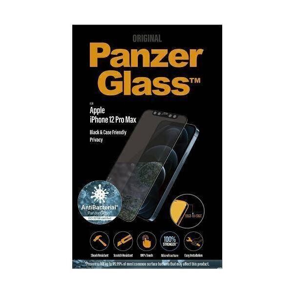 Tempered Glass 5D IPHONE 12 PRO MAX PanzerGlass E2E Super+ Case Friendly AntiBacterial Microfracture Privacy black 5711724127120