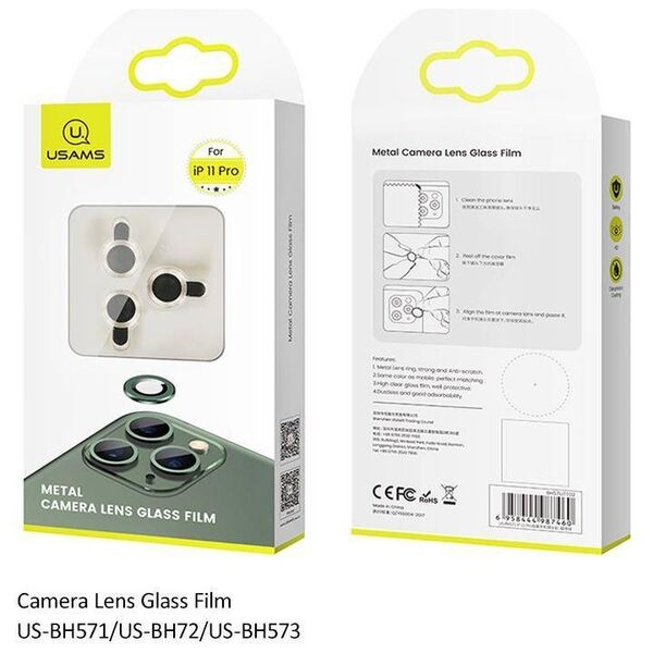Tempered Glass for Camera IPHONE 11 PRO MAX USAMS Camera Lens Glass Metal Ring silver 6958444987576