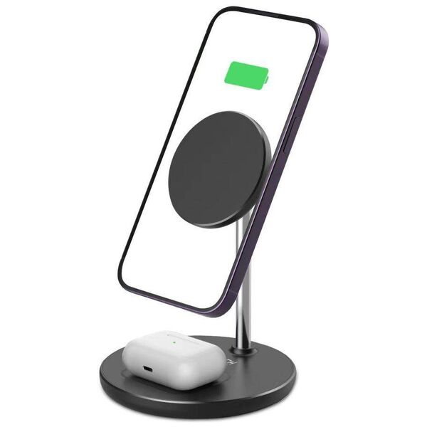 Magnetic 2-in-1 Wireless Charger MagSafe for Smartphone + AirPods Tech-Protect QI15W-A21 black 9490713931080