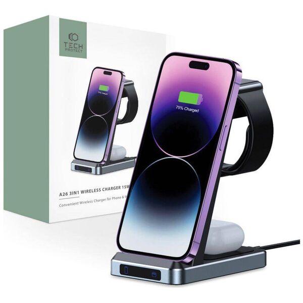 Wireless Charger 3in1 MagSafe Tech-Protect QI15W-A26 black 9490713934487