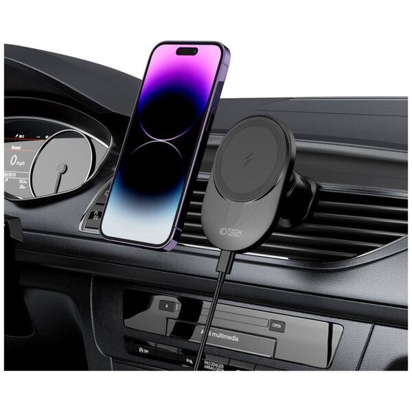 Magnetic MagSafe Car Mount with Wireless Charging 15W for Vent Car Tech-Protect MM15W-V1 black 9490713934562