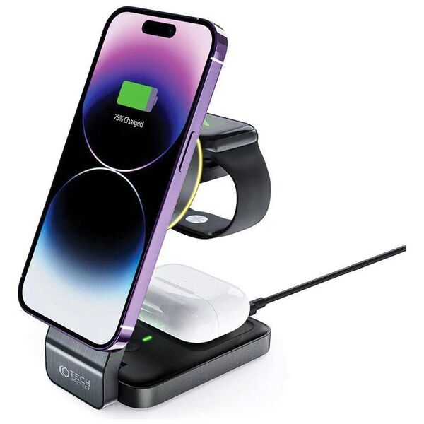 Wireless Charger MagSafe 15W 3in1 Tech-Protect QI15W-A28 black 9490713934593