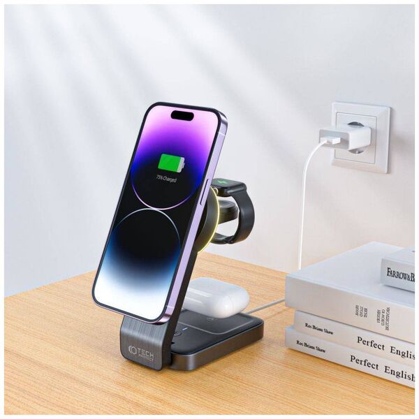 Wireless Charger MagSafe 15W 3in1 Tech-Protect QI15W-A28 black 9490713934593