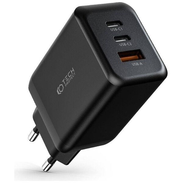 Wall Charger 65W 2x USB-C PD + QC3.0 USB Tech-Protect C65W black 9490713934524