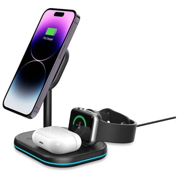 Magnetic Wireless Charger MagSafe 15W 3in1 Tech-Protect QI15W-A27 black 9490713934586