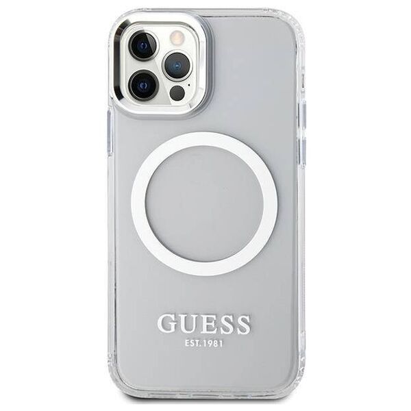 Original Case IPHONE 12 / 12 PRO Guess Hard Case Metal Outline Magsafe (GUHMP12MHTRMS) silver 3666339169947