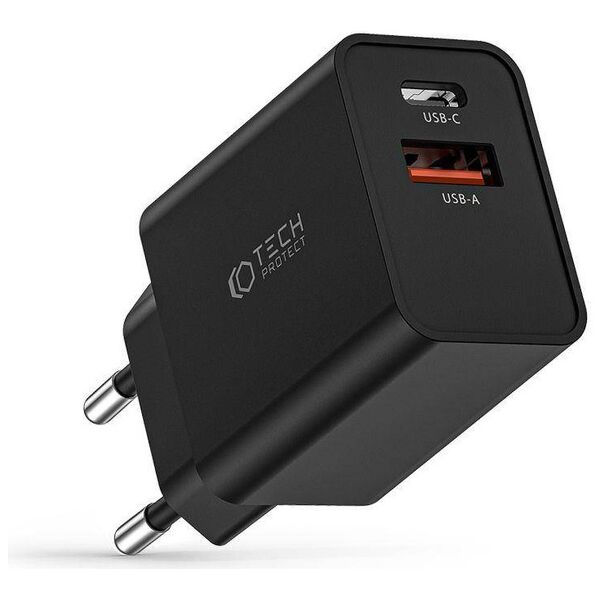 Wall Charger 30W PD USB-C + QC3.0 USB Tech-Protect NC30W black 9490713935187