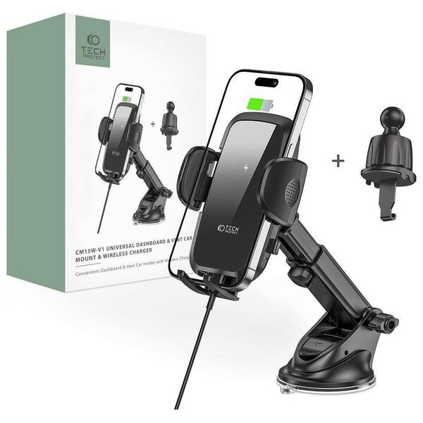 Car Mount with 15W Wireless Charging for Dashboard / Air Vent Tech-Protect CM15W-V1 black 9490713935095
