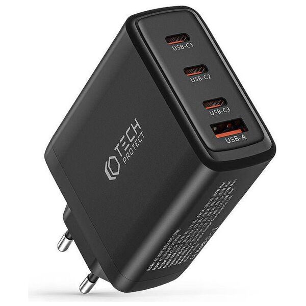 Wall Charger 100W 3x USB-C PD + QC3.0 USB Tech-Protect NC100W-GAN black 9490713935101