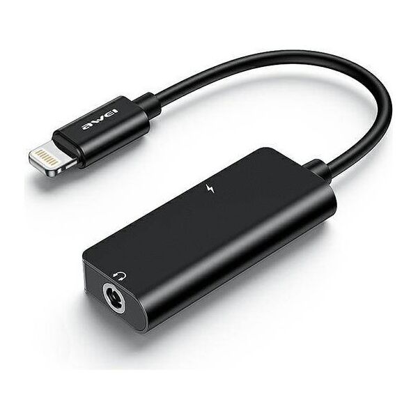 2in1 iPhone Lightning Adapter - iPhone Lightning + Jack 3.5 AWEI (CL-121) black 6954284096652