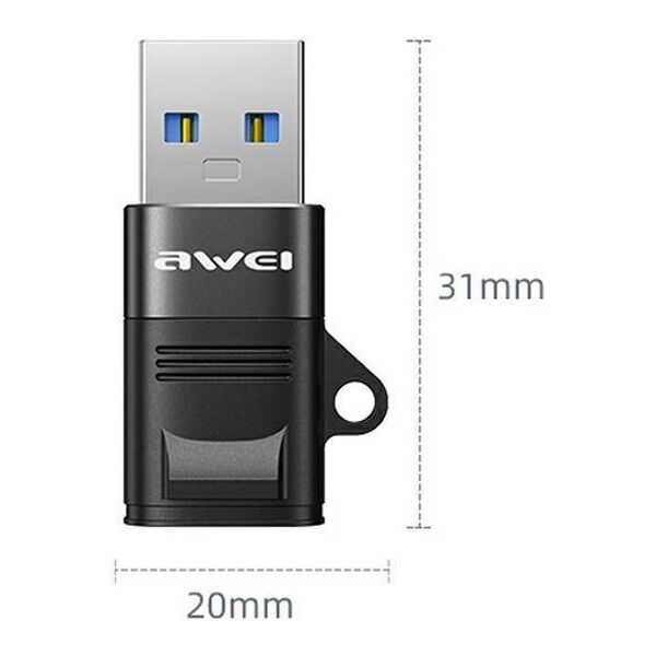 Adapter USB-C - USB-A AWEI (CL-13) black 6954284000925