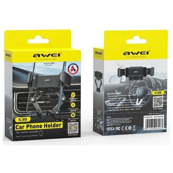 Gravitational Car Holder for AWEI Ventilation Grille (X39) black 6954284003063