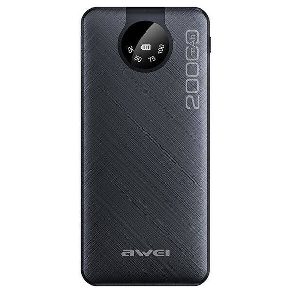 Powerbank 20000mAh Display + Cables USB/PD/iPhone Lightning/MicroUSB AWEI (P134K) black 6954284004275