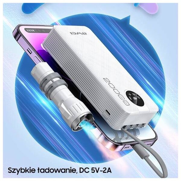 Powerbank 20000mAh Display + Cables USB/PD/iPhone Lightning/MicroUSB AWEI (P134K) black 6954284004275