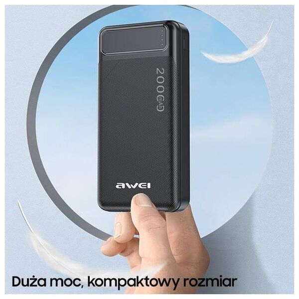 Powerbank 20000mAh 2xUSB + PD + Micro USB AWEI (P6K) black 6954284004411