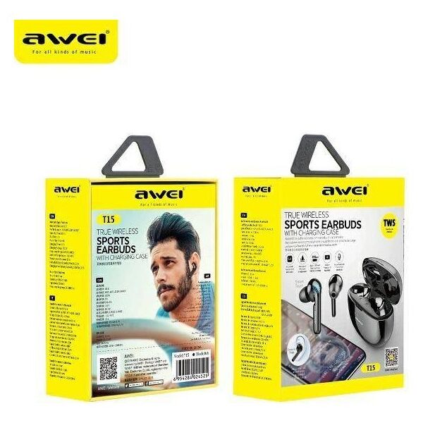 Bluetooth 5.0 TWS Headphones + AWEI Docking Station (T15P) black 6954284042185