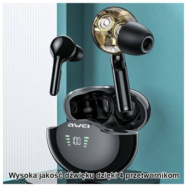 Bluetooth 5.3 TWS Headphones + AWEI Docking Station (T12P) black 6954284003148