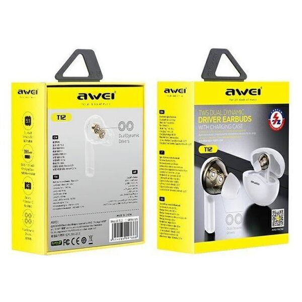 TWS AWEI (T12) Bluetooth Sport Headphones white 6954284097888