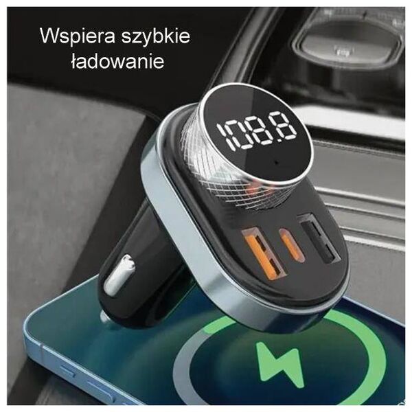 Bluetooth 5.0 MP3 Speakerphone With FM Transmitter 1xUSB + 1xUSB-C AWEI (C-843) black 6954284005401