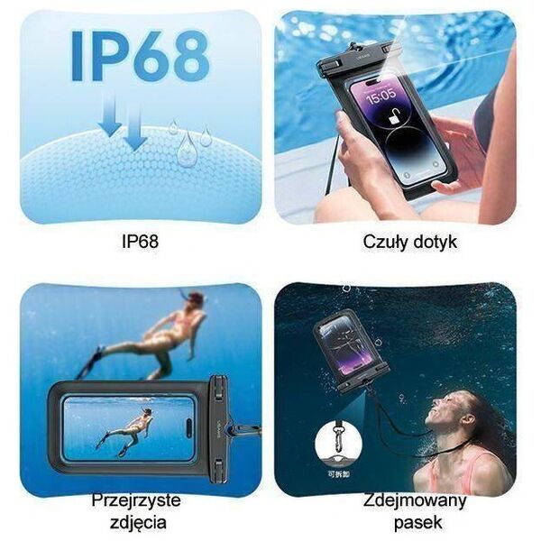 Case USAMS Waterproof Case up to 6.7 " black 6958444905693