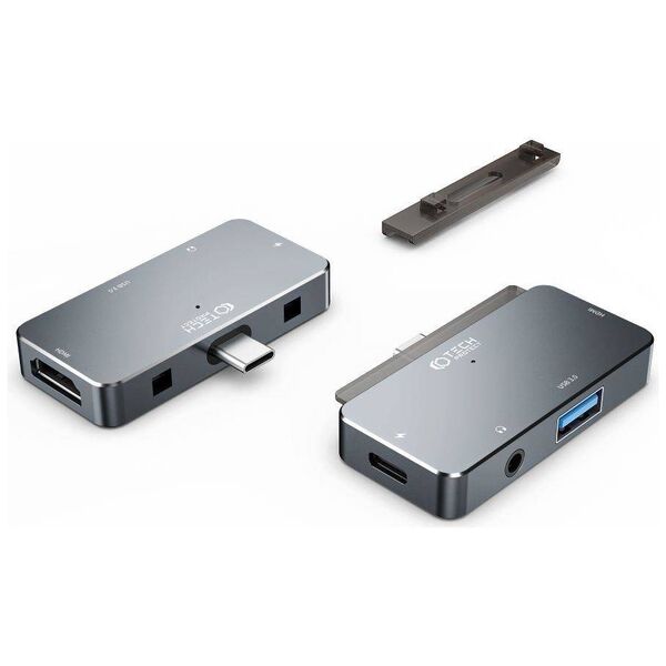 Adapter HUB 4in1 SB-C - USB + USB-C + HDMI + AUX Minijack 3.5mm Tech-Protect V6 grey 9490713931585