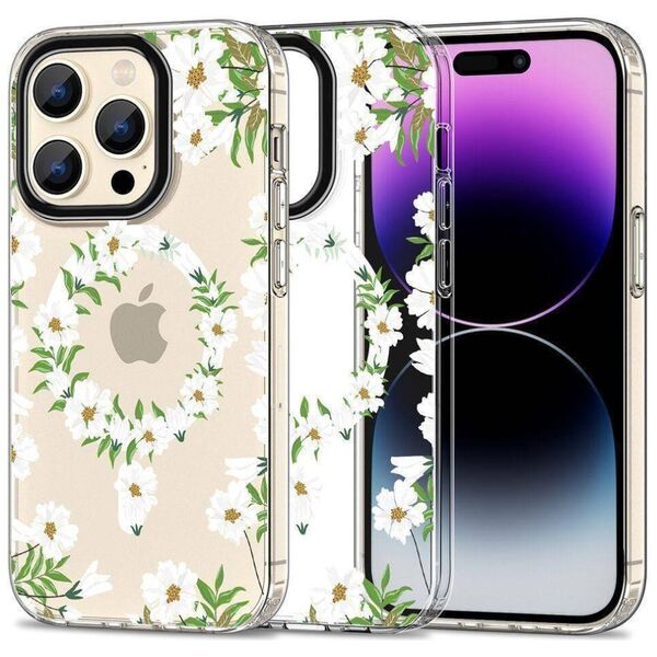 Case APPLE IPHONE 15 PRO MAX Tech-Protect MagMood MagSafe White Daisy transparent 9319456605402