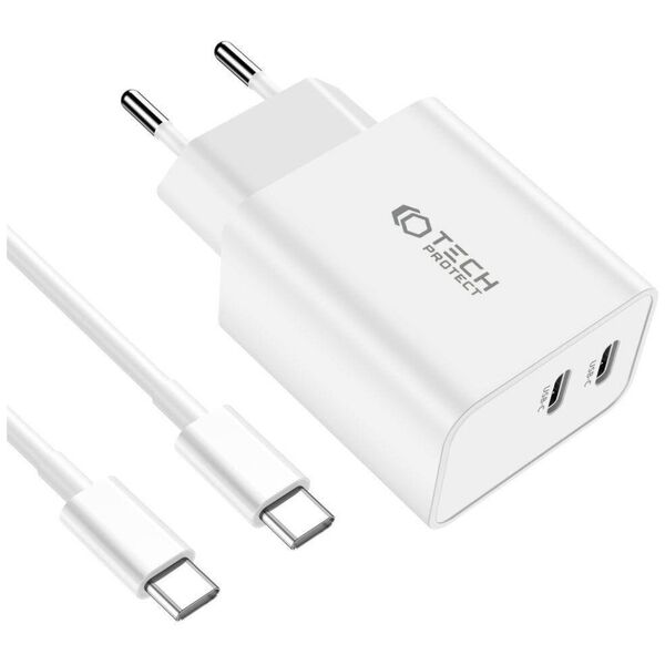 Wall Charger 2x USB-C PD 35W + Cable USB-C - USB-C white 9319456605570