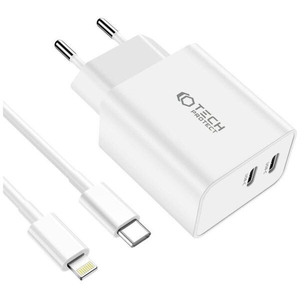 Wall Charger 2x USB-C PD 35W + Cable USB-C - Lightning white 9319456605587