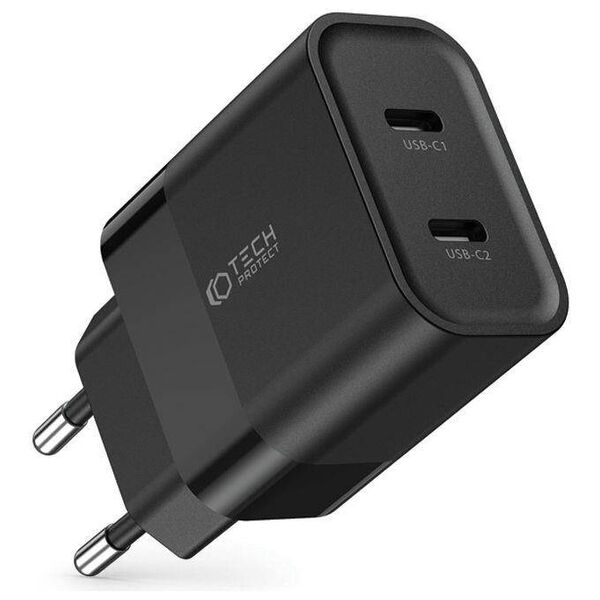 Wall Charger PD 20W 2x USB-C Tech-Protect C20W black 9319456607284