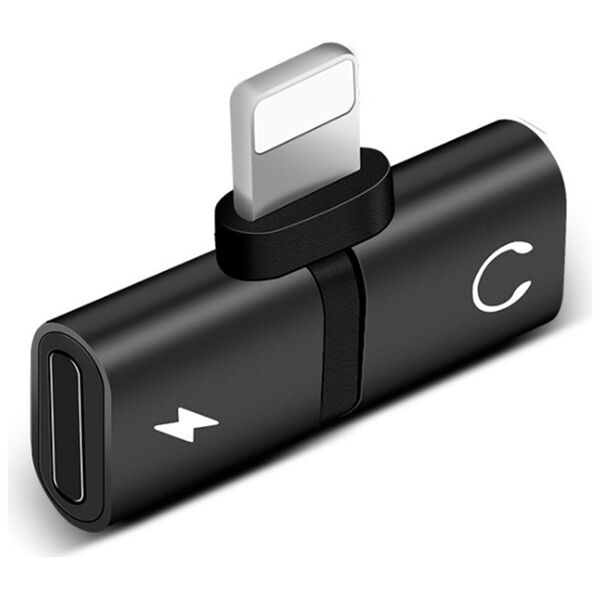 2in1 Adapter / Splitter for Charger and Lightning Headphones black 5904161145516