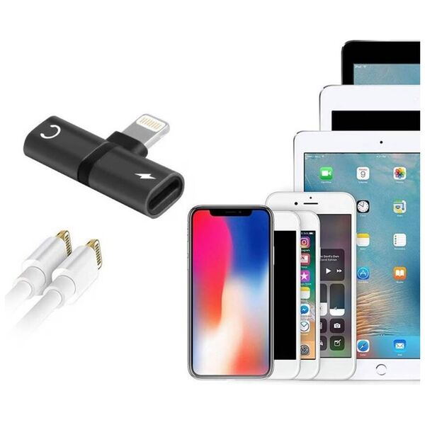 2in1 Adapter / Splitter for Charger and Lightning Headphones black 5904161145516