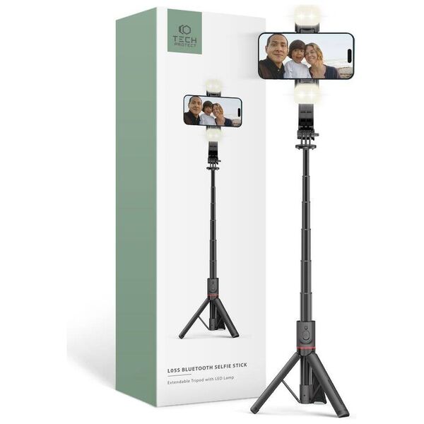 Selfie Stick Tripod with LED Light Bluetooth Tech-Protect L05S black 5906203690381