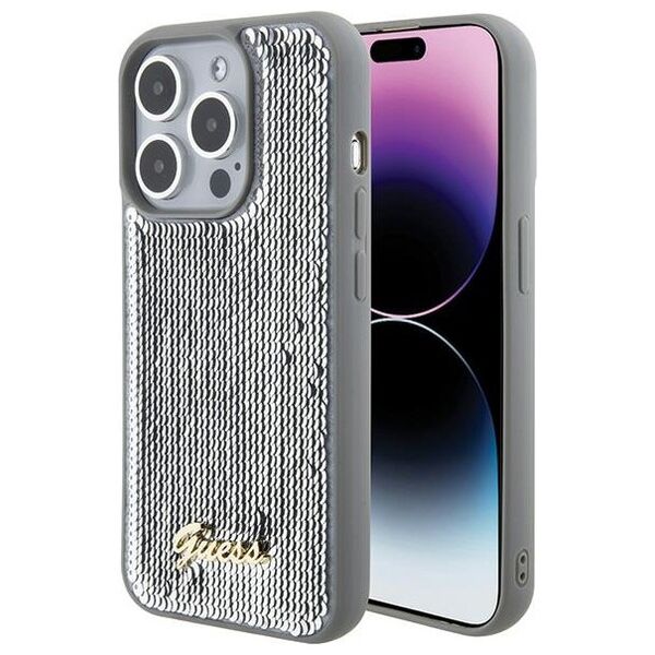 Guess case for iPhone 15 Pro Max 6,7&quot; GUHCP15XPSFDGSS silver HC Sequin Script Metal 3666339173180