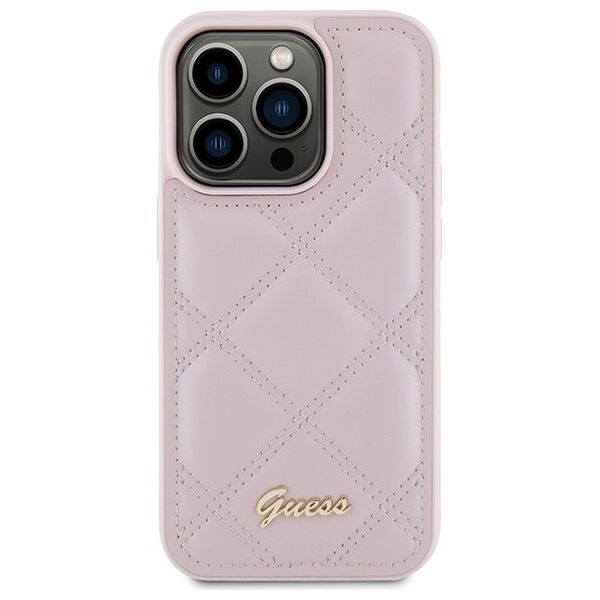 Guess case for iPhone 15 Pro 6,1&quot; GUHCP15LPSQSQSP pink HC PU Quilted Metal Logo 3666339149765
