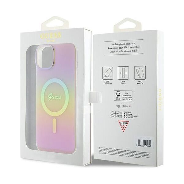 Guess case for iPhone 15 6.1&quot; GUHMP15SHITSP pink hardcase IML Iridescent MagSafe 3666339155063