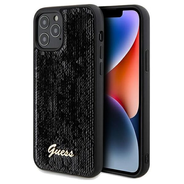 Guess case for  iPhone 12 / 12 Pro 6,1&quot; GUHCP12MPSFDGSK HC SEQUIN SCRIPT METAL BLACK 3666339172787