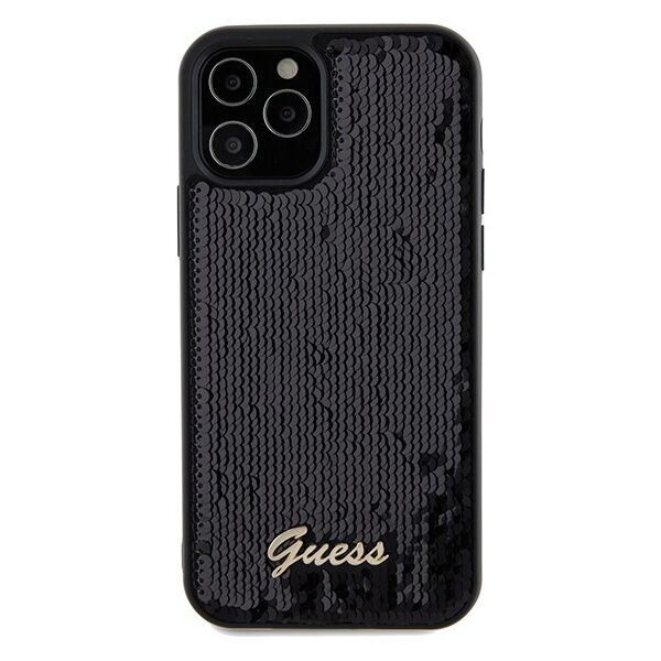 Guess case for  iPhone 12 / 12 Pro 6,1&quot; GUHCP12MPSFDGSK HC SEQUIN SCRIPT METAL BLACK 3666339172787