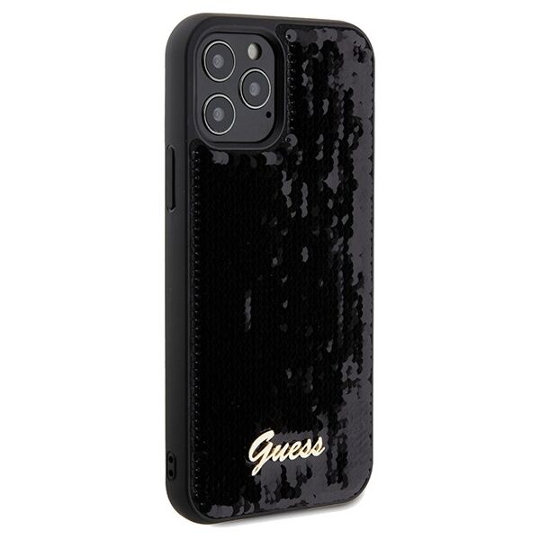 Guess case for  iPhone 12 / 12 Pro 6,1&quot; GUHCP12MPSFDGSK HC SEQUIN SCRIPT METAL BLACK 3666339172787