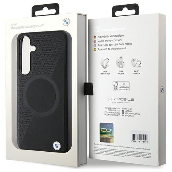 BMW case for Samsung Galaxy S24+ black Signature Leather Half Textured & Circle MagSafe 3666339242602