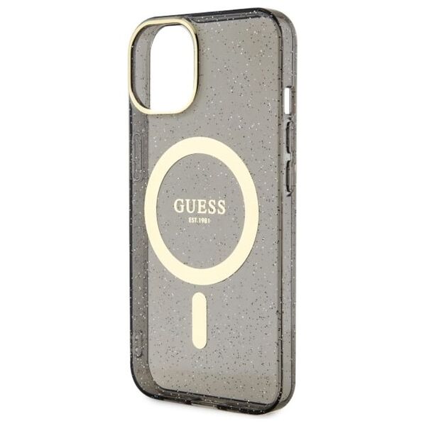 Guess case for iPhone 14 6,1&quot; GUHMP14SHCMCGK black hardcase Magsafe IML Glitter Gold 3666339125561
